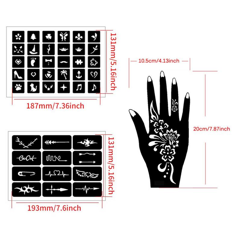 Mixed Pattern Design Tattoo Stencil, 22pcs/set Creative Henna Stencil, Henna Tattoo Stencils for Women & Girls, Body Art Stencils for Festival