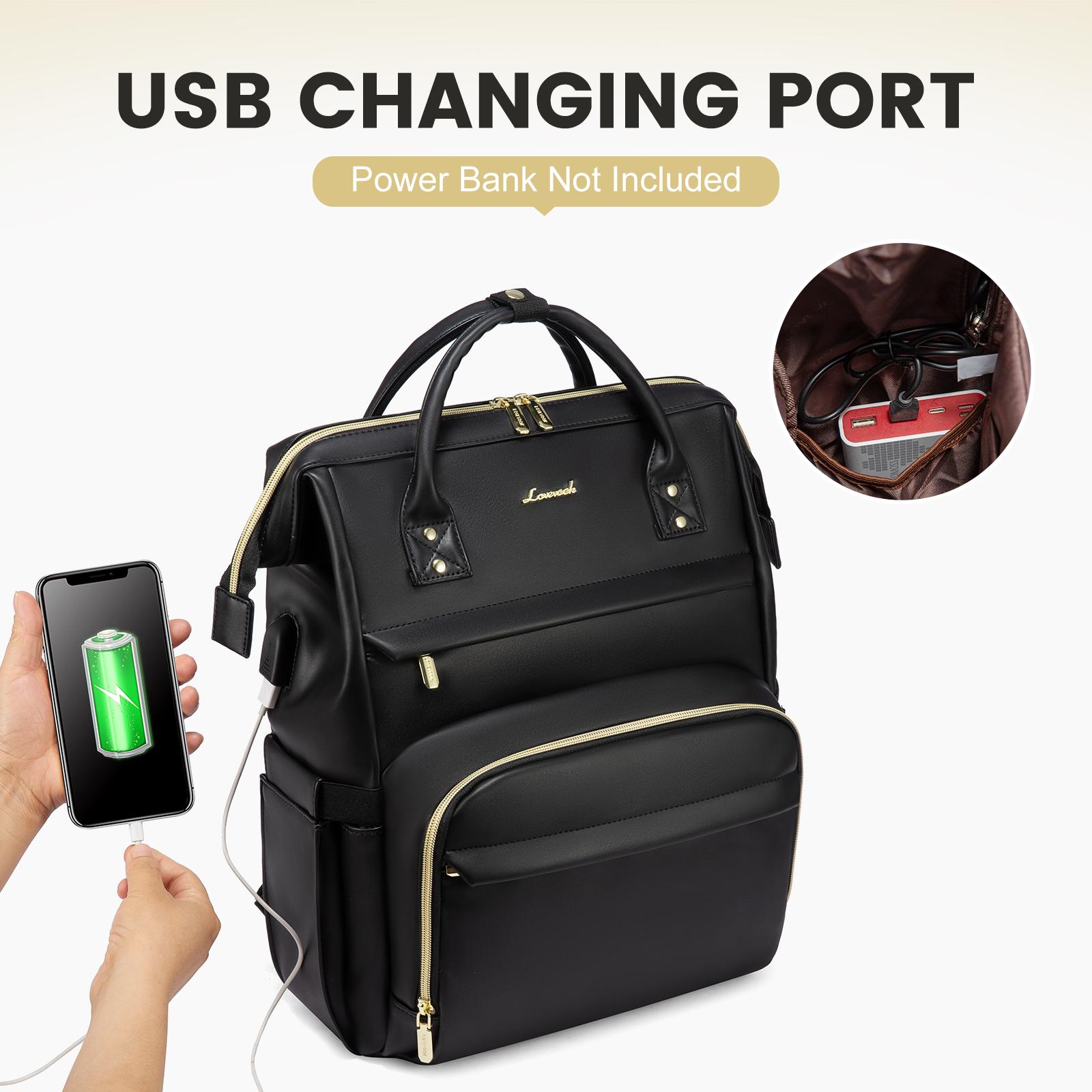 LOVEVOOK Vegan Leather Laptop Backpack with USB Port for Women - College,  Business, Work, Teacher, Travel, School Backpack,TikTokShopSpringStatements