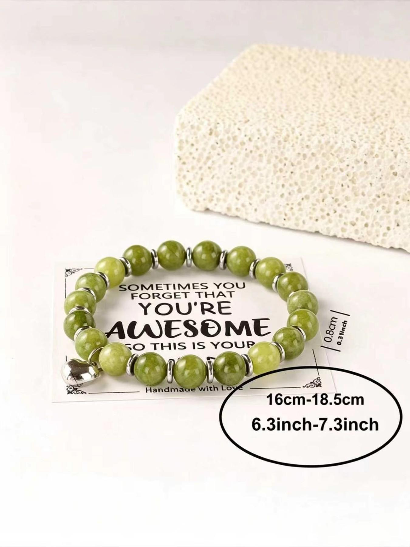 Natural Agate Heart Bracelet, Healing Encouragement Style, Inspirational Card Design, Best Friend Gift, Graduation Encouragement Jewelry