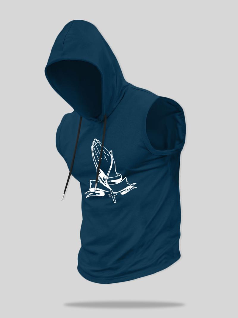 Men's Cartoon Print Hooded Vest, Regular Fit Casual Sleeveless Hoodie Vest for Summer, Fashion Men's Clothes for Daily Wear, Menswear, Tank Top Hoodie, Printed Hooded, Sweatshirts, Graphic Hoodies, Casual Pullover Hoodie, Casual Drawstring Hooded