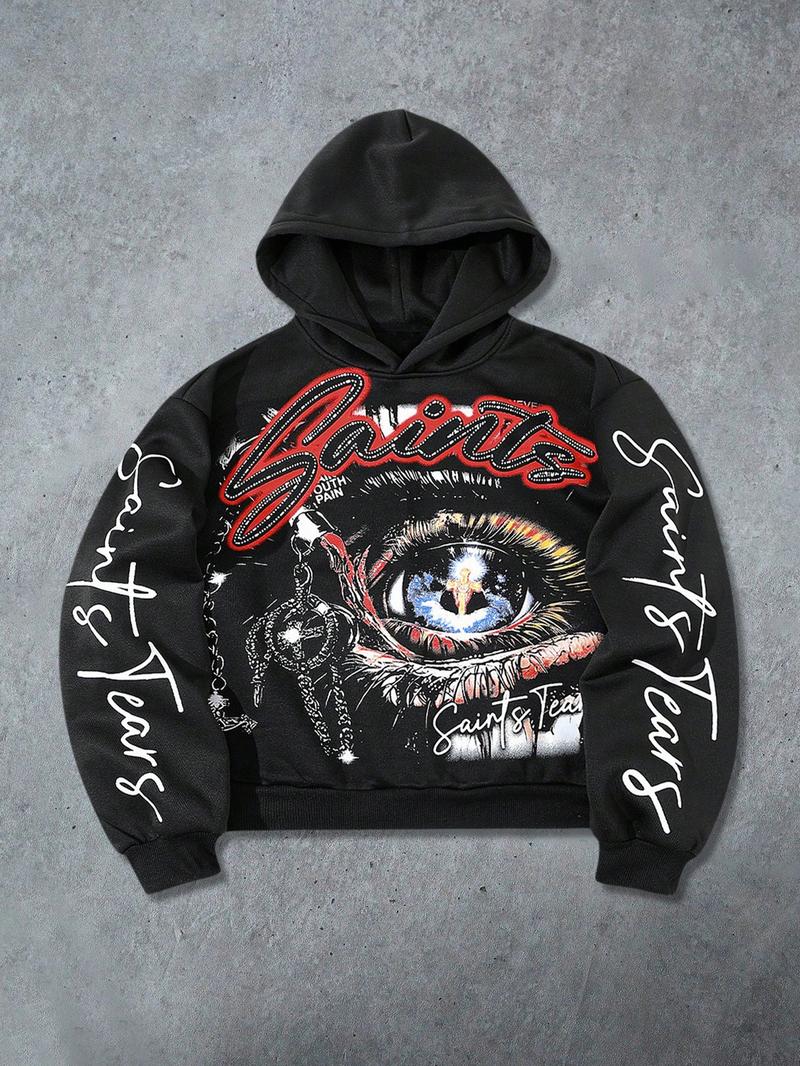 Men's Hooded Sweatshirt Autumn Winter Casual Street Fashion Street Style American Fashion Eye Element English Pattern Print Short Hoodie