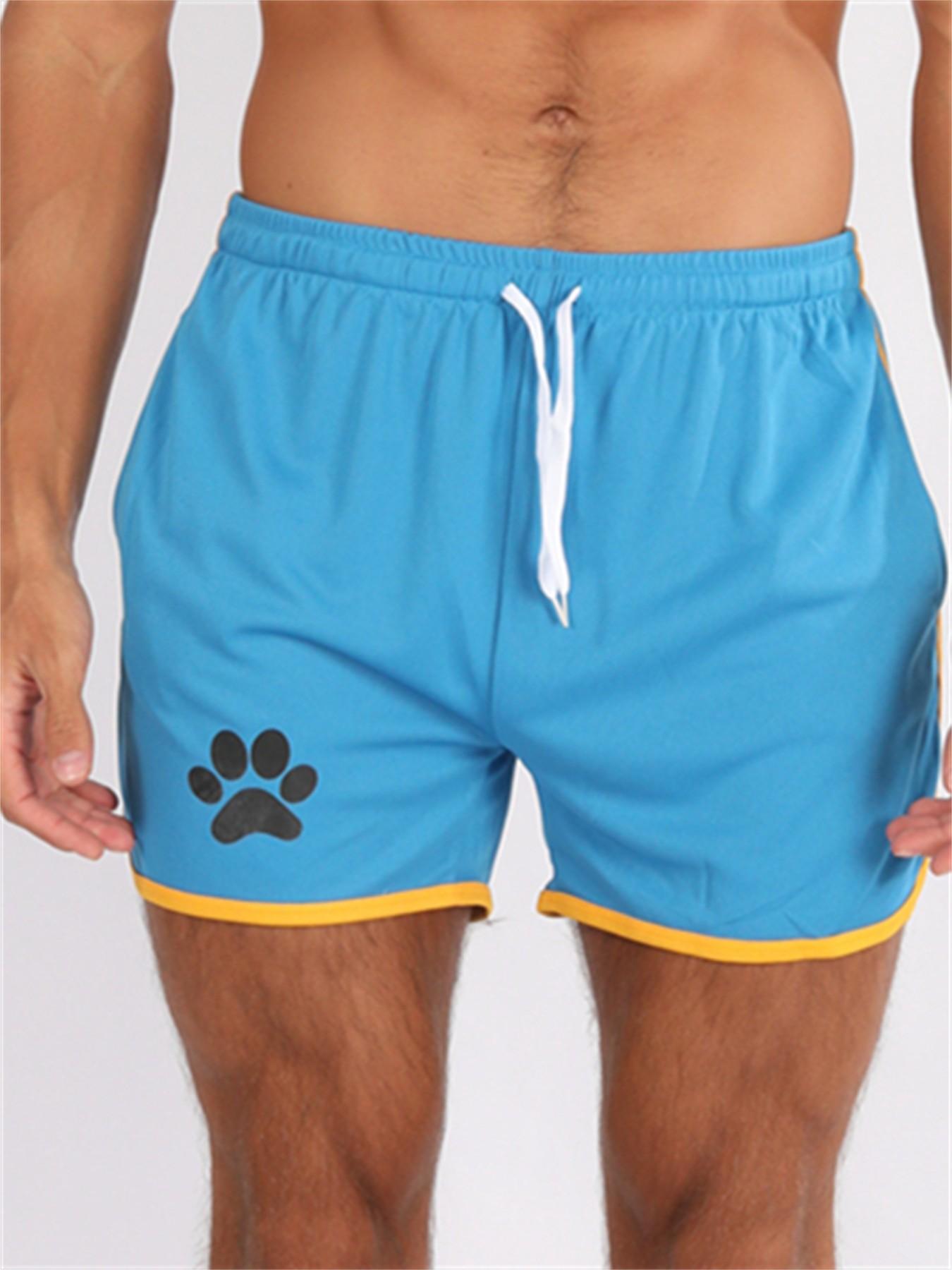 Men's Summer Running Shorts, Breathable Gym Sports Pants with Pockets, Outdoor Training Casual Daily Wear, Bear Print Three-Quarter Length