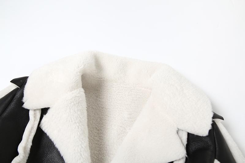 DOUCIU New Autumn And Winter Fashion Personality All-Match Hip-Hop Joint Cool Loose Casual Warm Ladies Retro Pu Leather Contrast Color Cardigan Short Jacket Coats