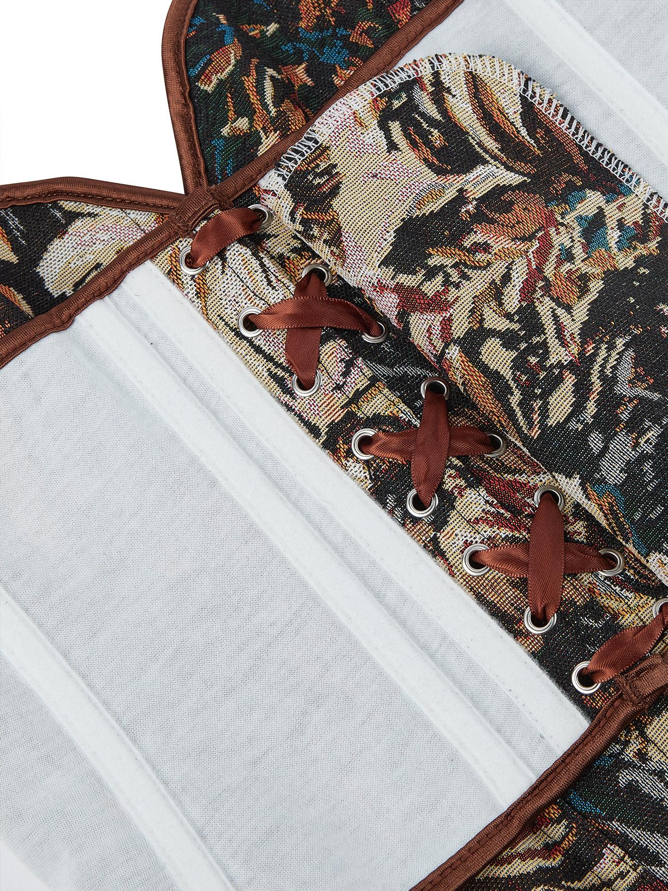 Women's Vintage Oil Painting Floral Pattern Front-Closure Corset Top, Fashionable Lace Up Backless Strapless Shapewear Corset for Daily Wear, Tummy Control Shaper for All Seasons, Bustier Shapewear Top