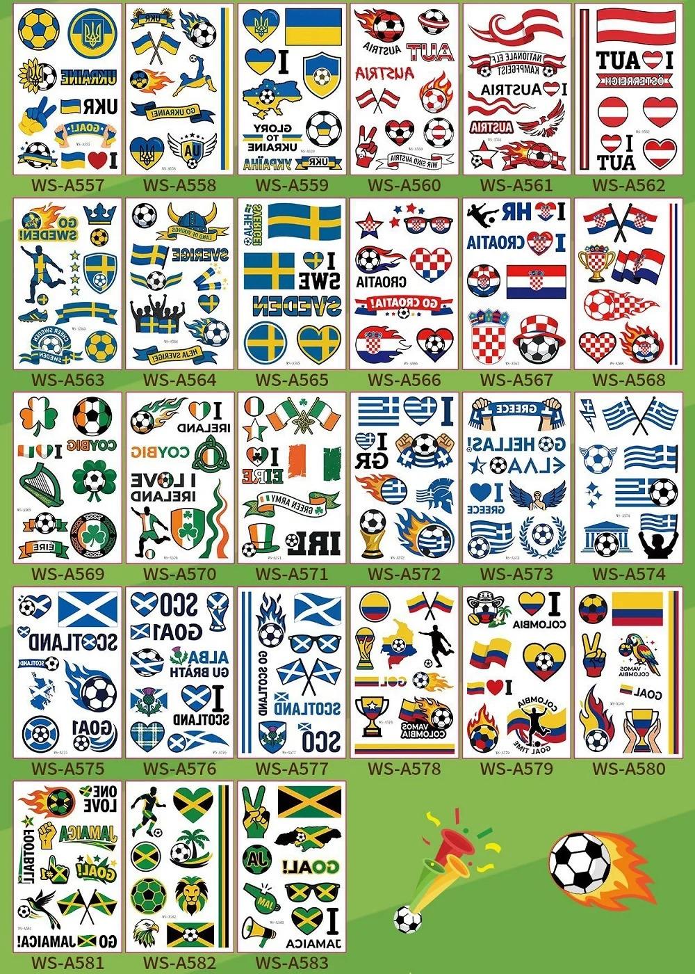 World Cup National Flag Temporary Tattoos, Waterproof Country Flag Fake Tattoos for Soccer Fans, 2026 Football Match Party Favors, Spain/France/Canada/Netherlands/Mexico/Brazil Patterns