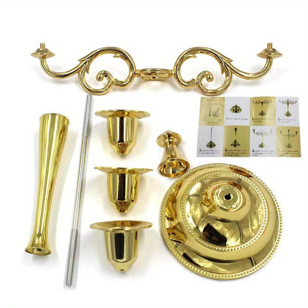 three-head gold candlestick, metal candlestick, gothic candlestick, vintage candlestick, suitable for weddings, churches, Halloween, Christmas, formal events, hotel living room and western restaurant table decoration.