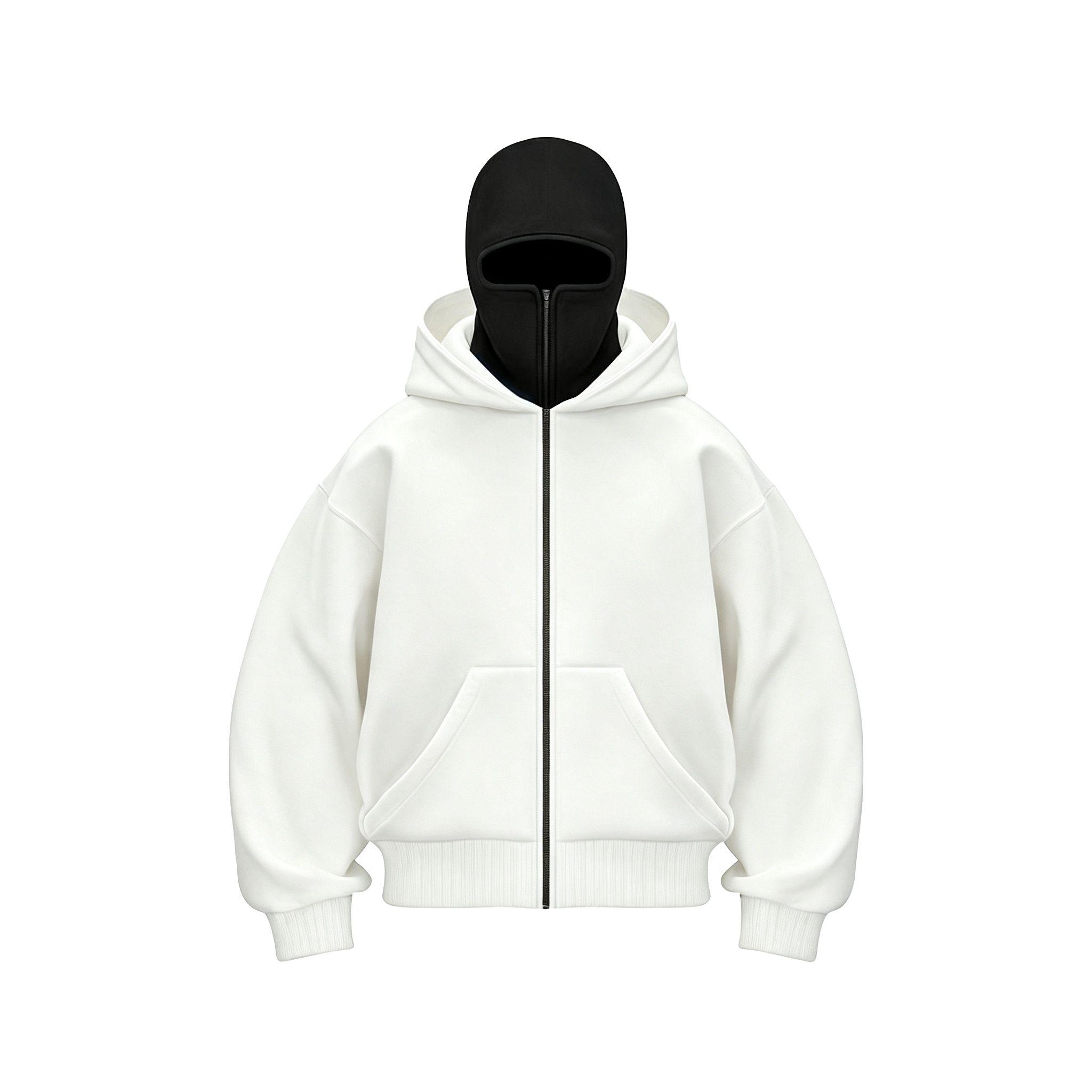 Black Full Zip Balaclava Hoodie for Men & Women, Oversized Streetwear Hooded Jacket with Face Cover, Warm Long Sleeve Sweatshirt, Kangaroo Pockets, Casual Winter Outdoor Travel Motorcycle Cycling Hip Hop Y2K Daily Wear, Unisex Urban Fashion Outerwear Coat