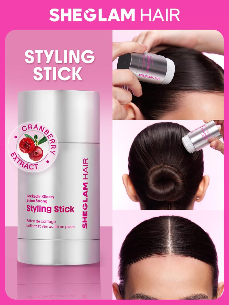 SHEGLAM HAIR Locked in Glossy Shine Strong Styling Stick-30g,Flyaway Hair Control,Elegant Sticks,Long-Lasting Hold,Sleek Look In 1-Swipe,Non-Sticky & Non-Greasy, Zero White Cast,Cranberry Scent Made For All Hair Types