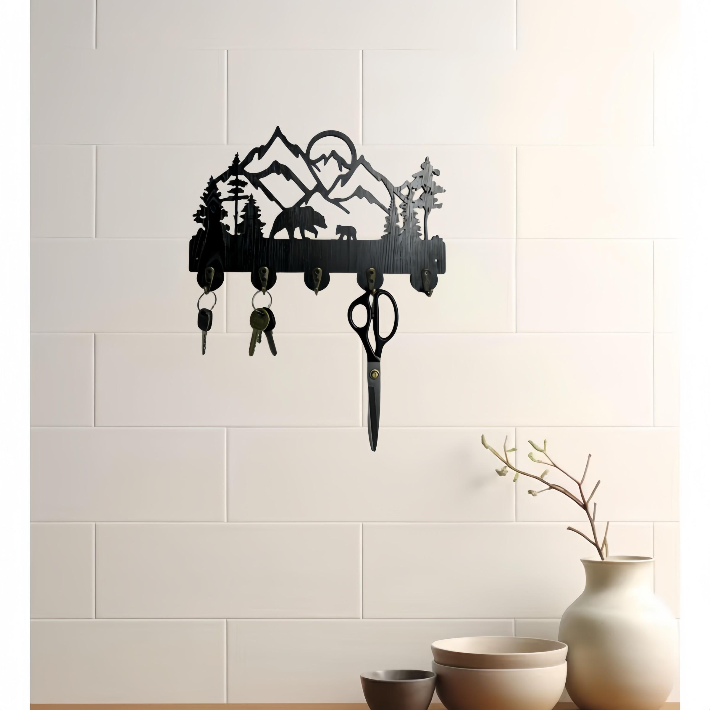 Wooden Key Hook, Forest Theme Wall-Mounted Storage Rack, Ideal for Entryway, Front Door, Kitchen, Hallway, Garage, Office