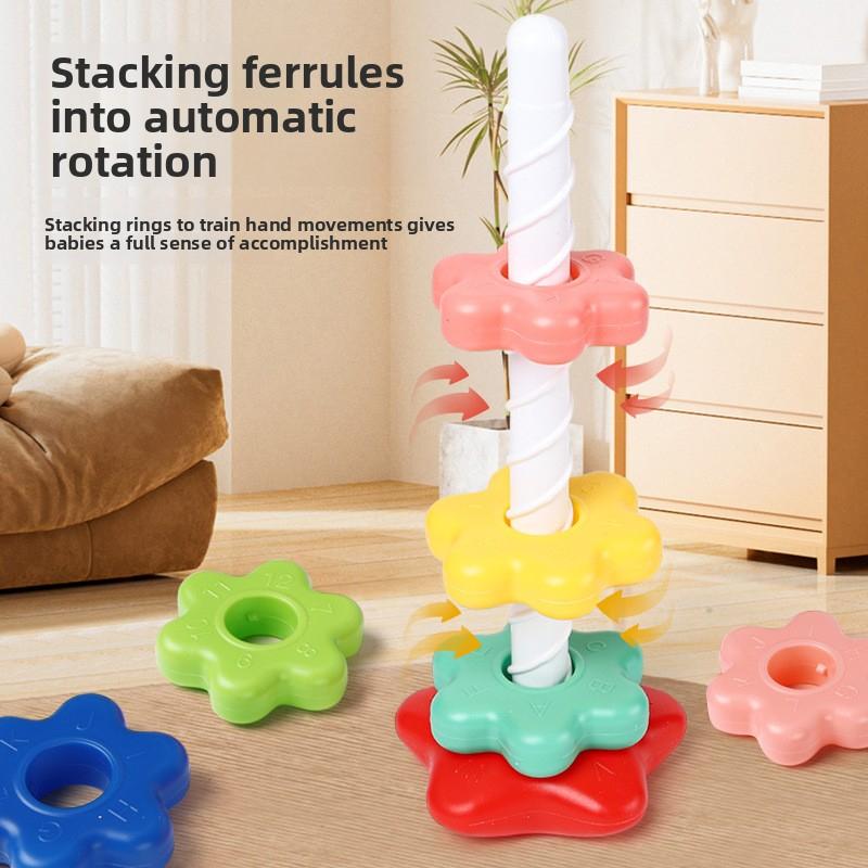 Explosive Rainbow Rotating Tower Flower Rotating Fun Stacking High Collar Early Education Puzzle Baby 6-Month Toy
