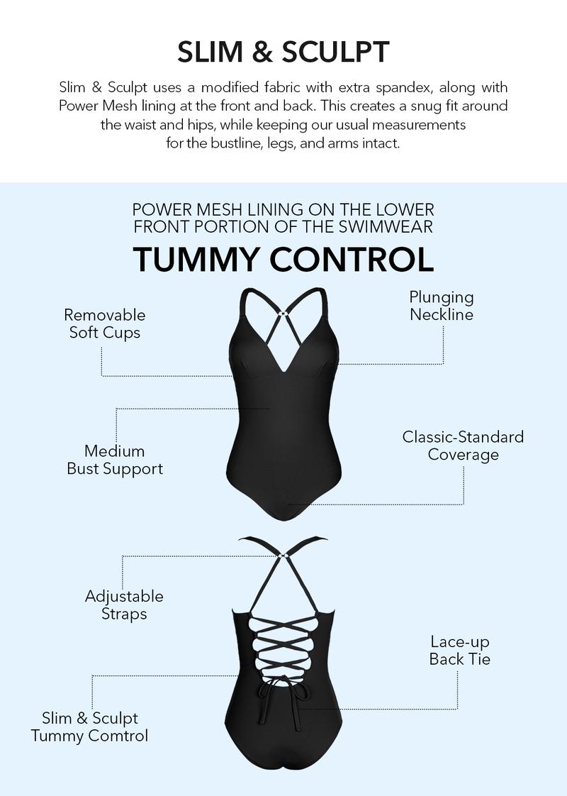CUPSHE One Piece Swimsuit: Plunging V Neck Sculpting Tummy Control Bathing Suit with Adjustable Lace-Up Back (Size XS-3XL)