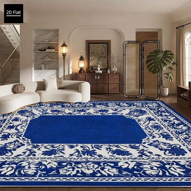 1pc Rectangular Blue Outdoor Rug, Waterproof Sunscreen Non-Slip Back, Velvet Camping RV Patio, Artistic Pattern, Indoor Outdoor Use