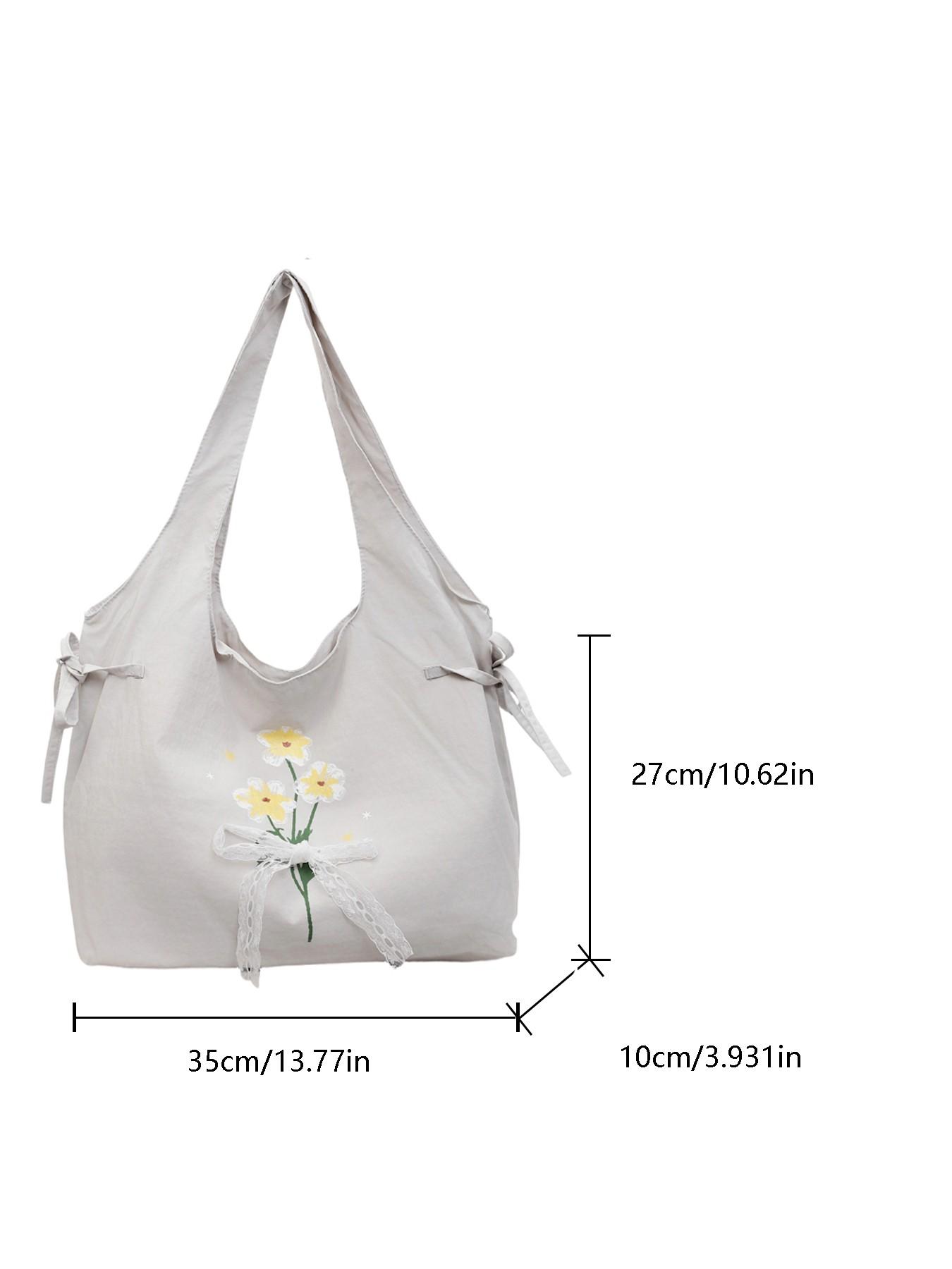 Lightweight Nylon Tote Bag, Floral Butterfly Knot Design, Casual Sweet Shoulder Bag, Ideal for Shopping and Daily Use, Perfect for Students