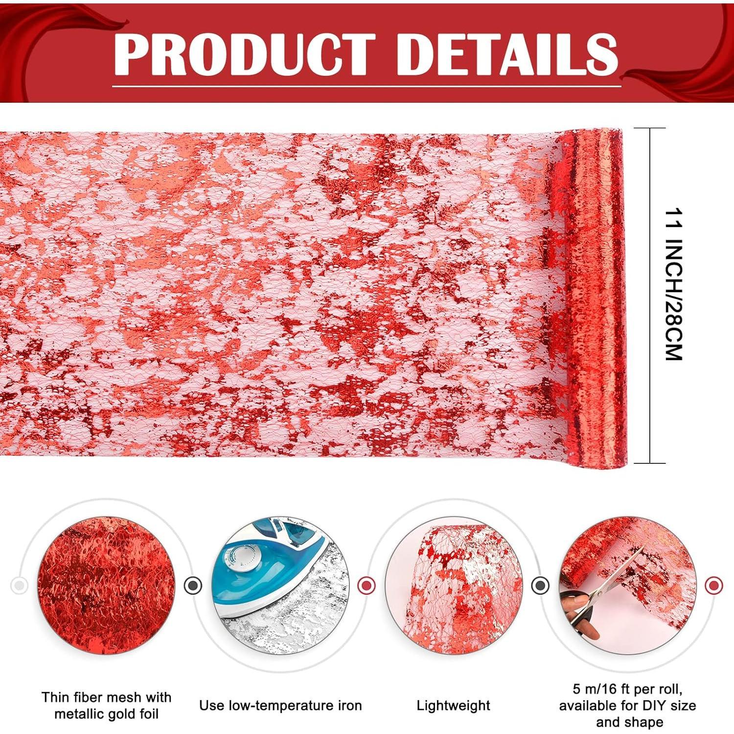 Red Table Runner 11'' x 192'', Metallic Sequin Glitter Foil Thin Mesh Table Runners Roll, Spring Red Table Decorations for Wedding Birthday Party Decor