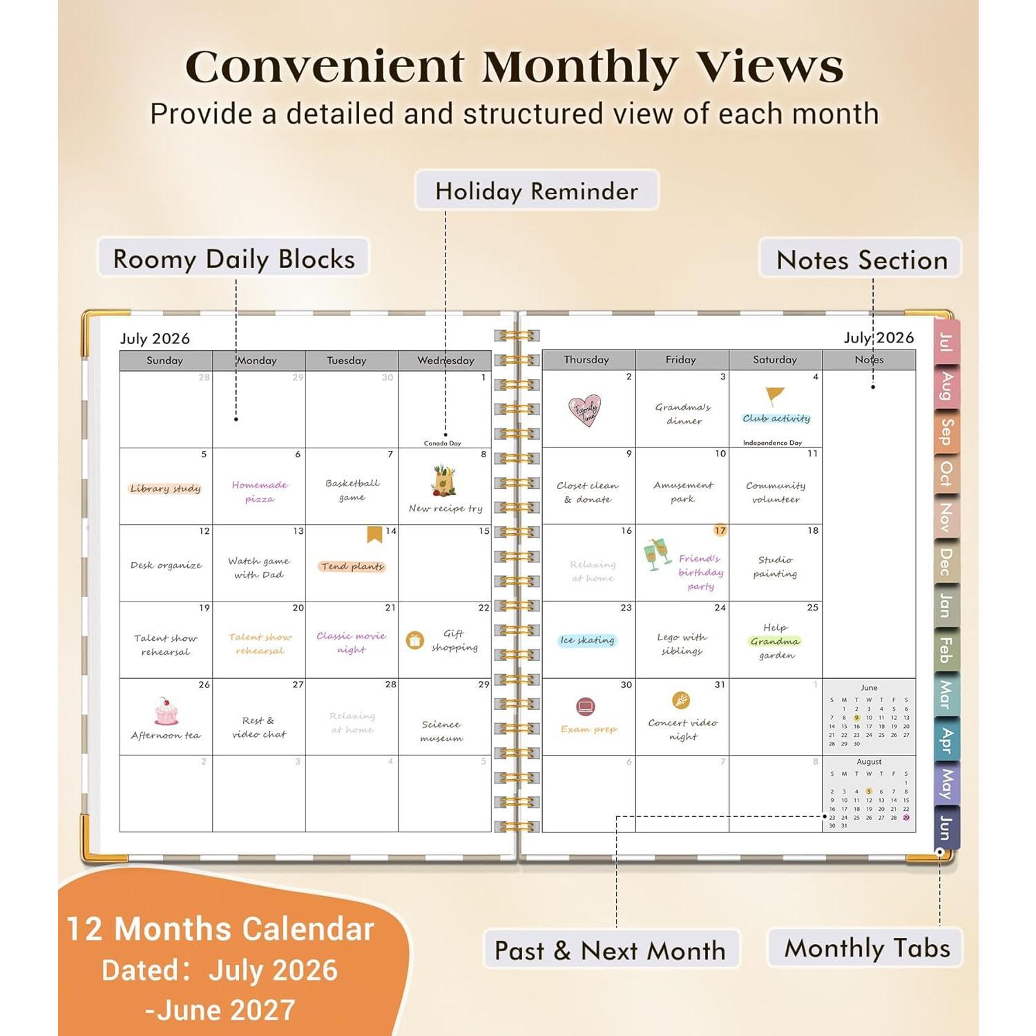 Academic Planner 2026-2027, Hardcover Weekly and Monthly Calendar Planner from July 2026 - June 2027, 8.5" x 11" A4 Large Daily Agenda with Tabs, College School Organizer for Student Teacher, Gingham