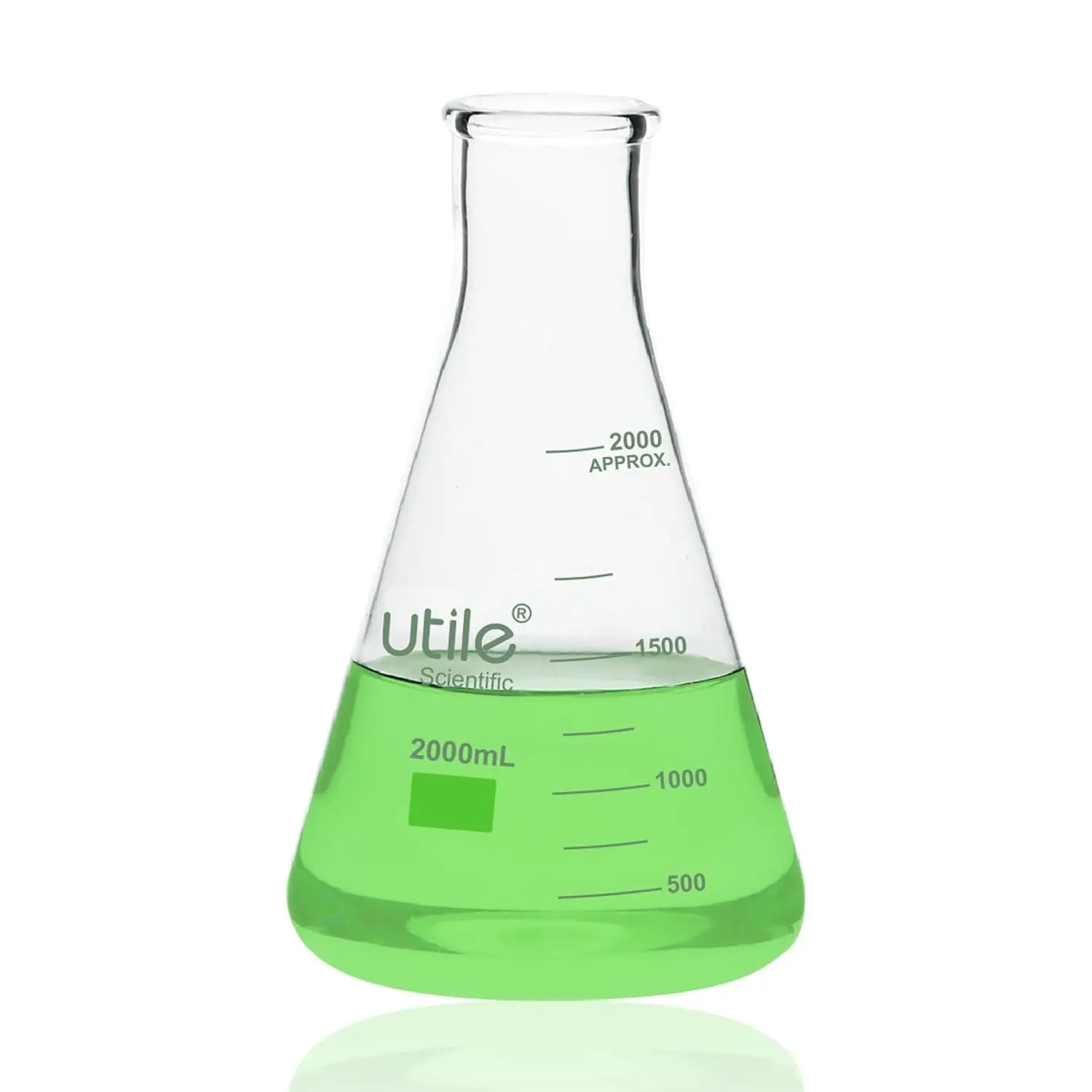Glass Erlenmeyer Flask Set, 2000ml Narrow Mouth Erlenmeyer Flasks, Borosilicate 3.3 Glass Conical Flasks for Laboratory with Printed Graduation