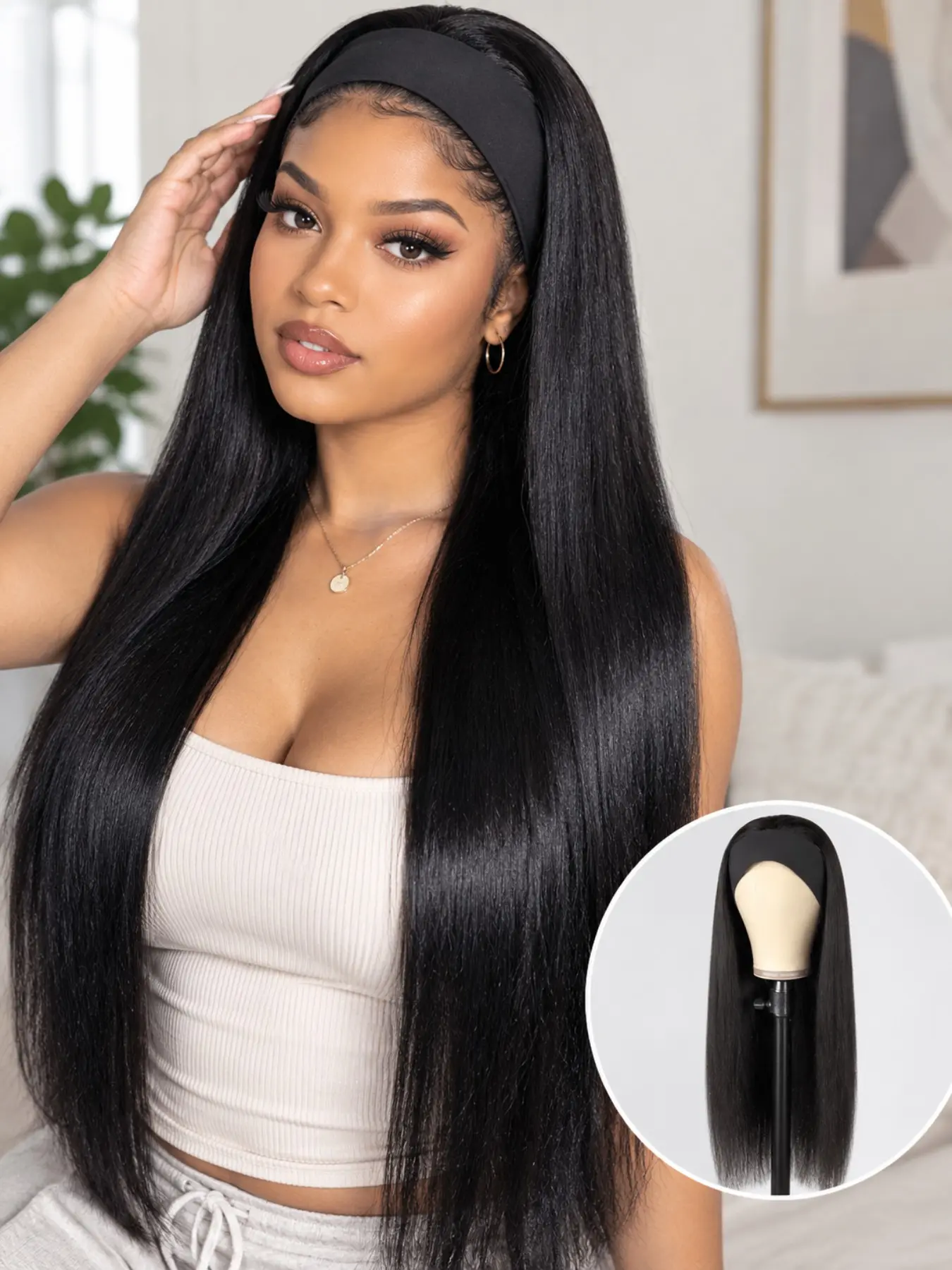 【Black Friday】Women's 30-Inch Long Straight Headband Wig, Heat-Resistant Synthetic Fiber, Adjustable Straps and Hook-and-Loop Closure, Beginner-Friendly for Everyday Wear