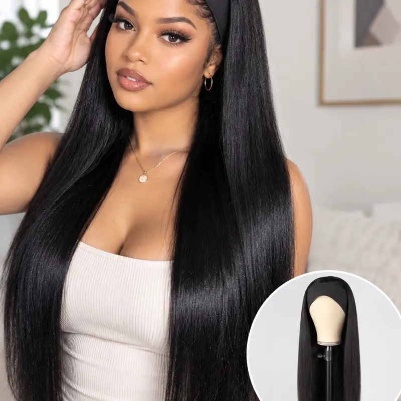 Long Straight Hairpiece for Women, Half Wig, Stylist Friendly Wig, Heat-Resistant Synthetic Fiber, Easy to Wear, Suitable for Beginners, Daily Use