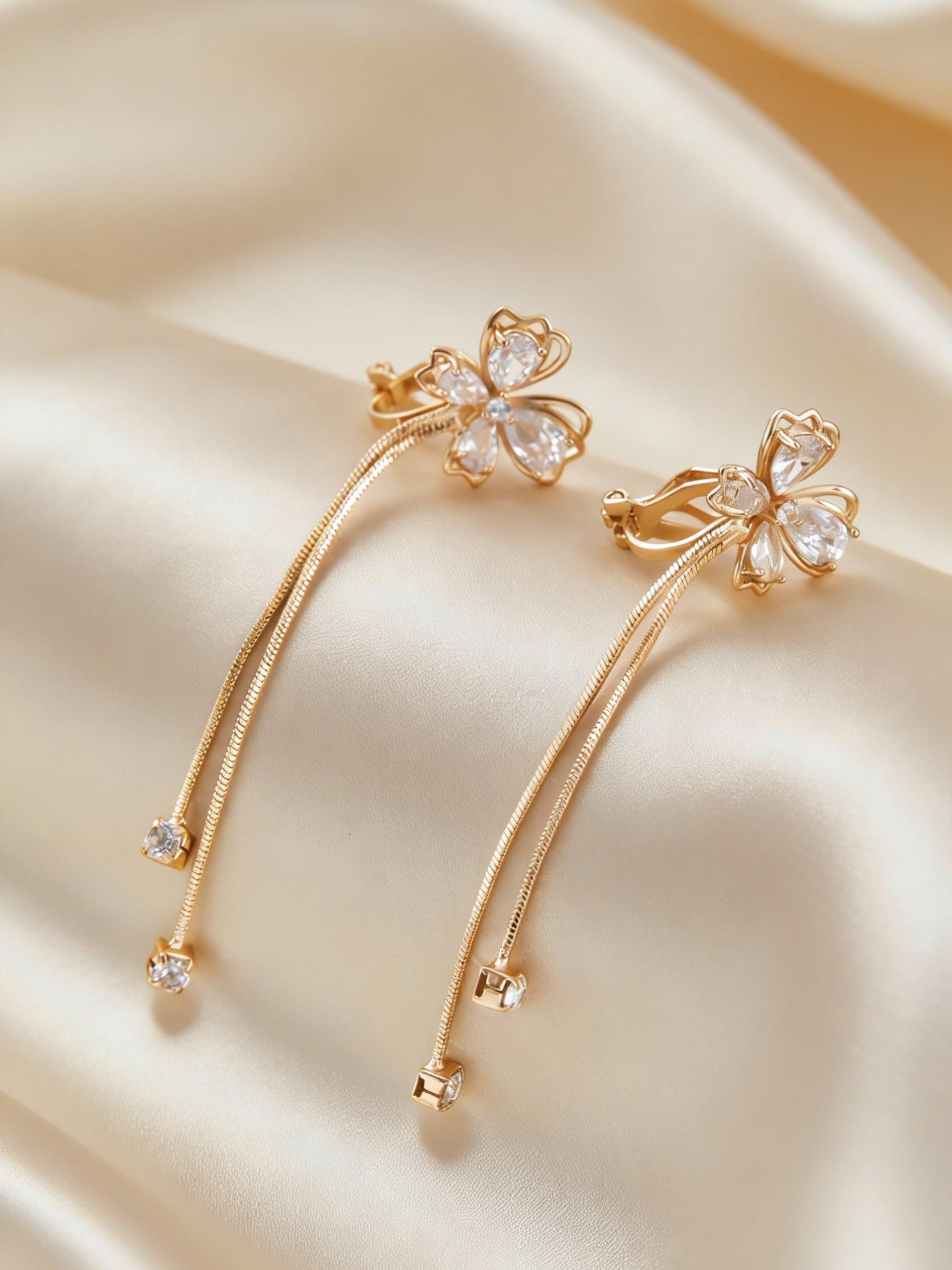 Fashion Sweet Zircon Butterfly Long Dangle Ear Cuffs, No Piercing Simple Design Women's Elegant Versatile Party Vacation Earrings