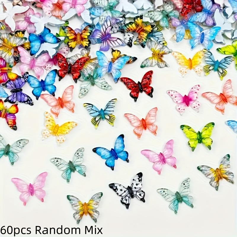 60 Mini Resin Butterfly Decorative Beads, Multicolor Insect Theme Accessories, DIY Crafts, Nail Art, Hair Clips, Jewelry Making, Christmas Decoration