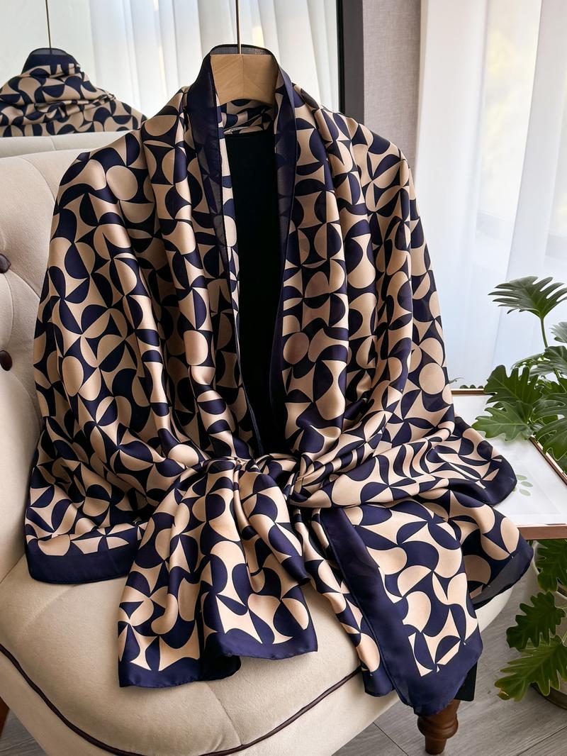 Women's Geometric Print Silk Scarf, Soft Lightweight Shawl for All Seasons, Fashion Accessories for Women & Girls, Casual Soft Shawl