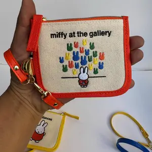 Miffy Rabbit Card Case Cute Cartoon Creative Embroidered Strap Telescopic Rope Bank Card Student Card, Bus Card Protective Case