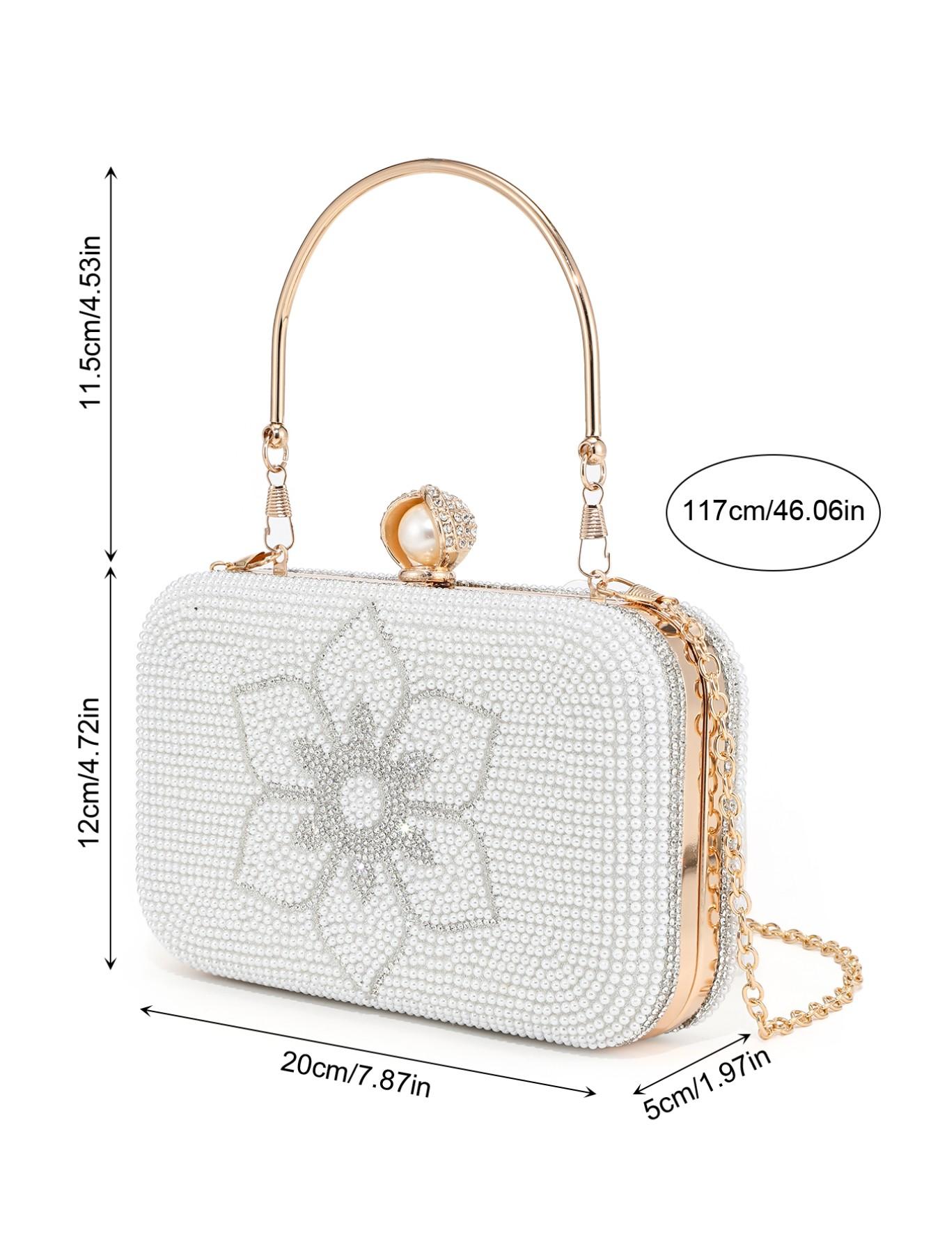Elegant Pearl Rhinestone Handbag, Evening Party Wedding Bag, Sparkling Chain Design, Luxury Women's Clutch, Perfect for Special Occasions