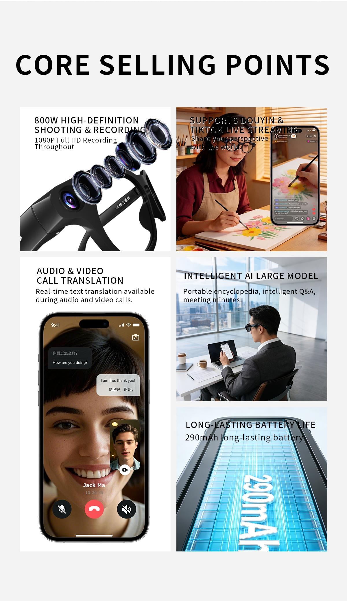 2026 AI Smart Glasses, 8MP Camera, 4GB Storage, Photo Video Audio, Ai Translation, Voice Control, Wireless Call, USB Data Transfer, Smart Camera Glasses, Camera Glasses, AI Glasses, Ai Smart Glasses With Camera, Wearable Tech Glasses