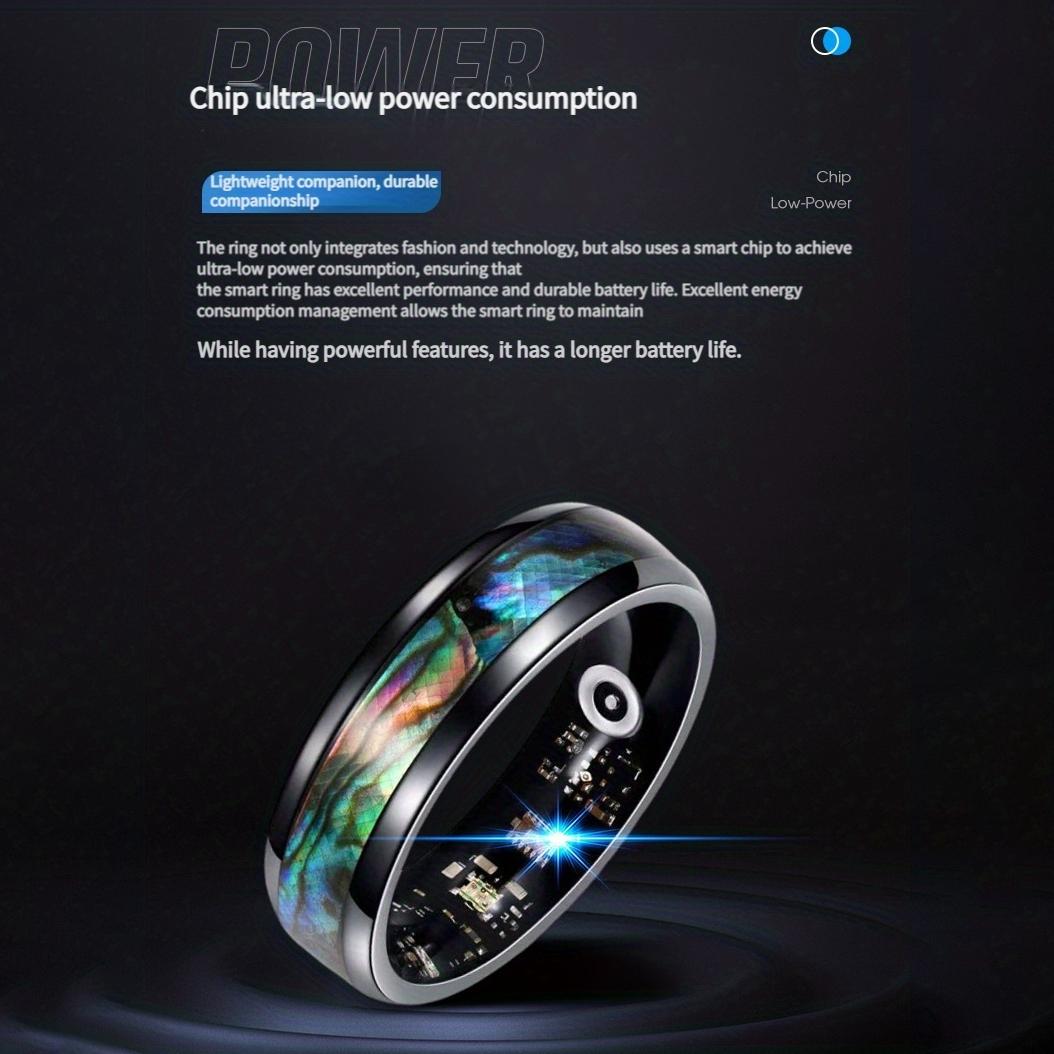Colorful Abalone Shell Smart Ring, Step Counter Fitness Tracker, Sleep Monitor, Rechargeable USB, Wireless, Battery-Powered