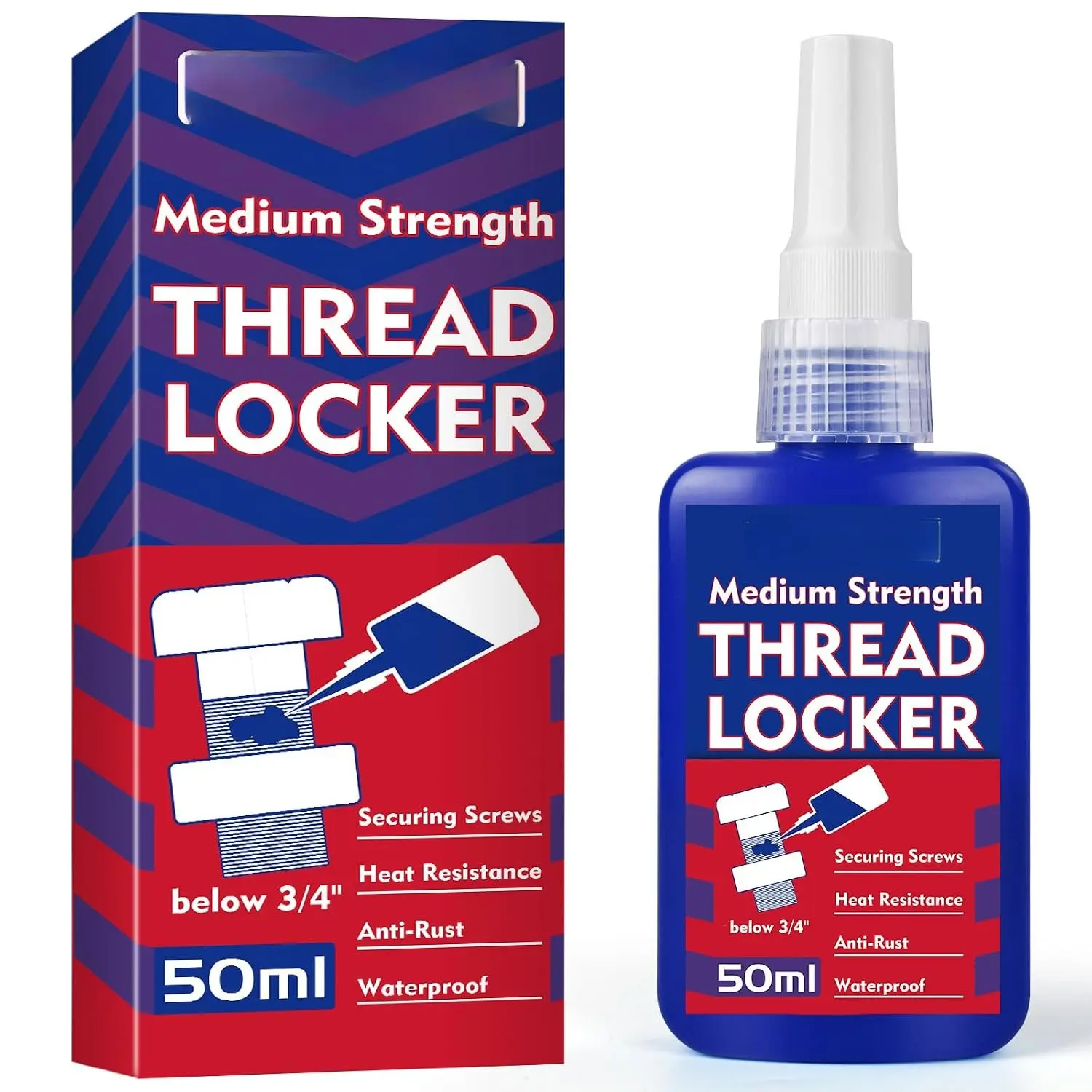 Thread Lock Blue 1.69 Fl oz/50 ml Medium Strength, Lock & Seal Nuts, , Fasteners and Metals, Blue Threadlocker Against Losening and Leakage