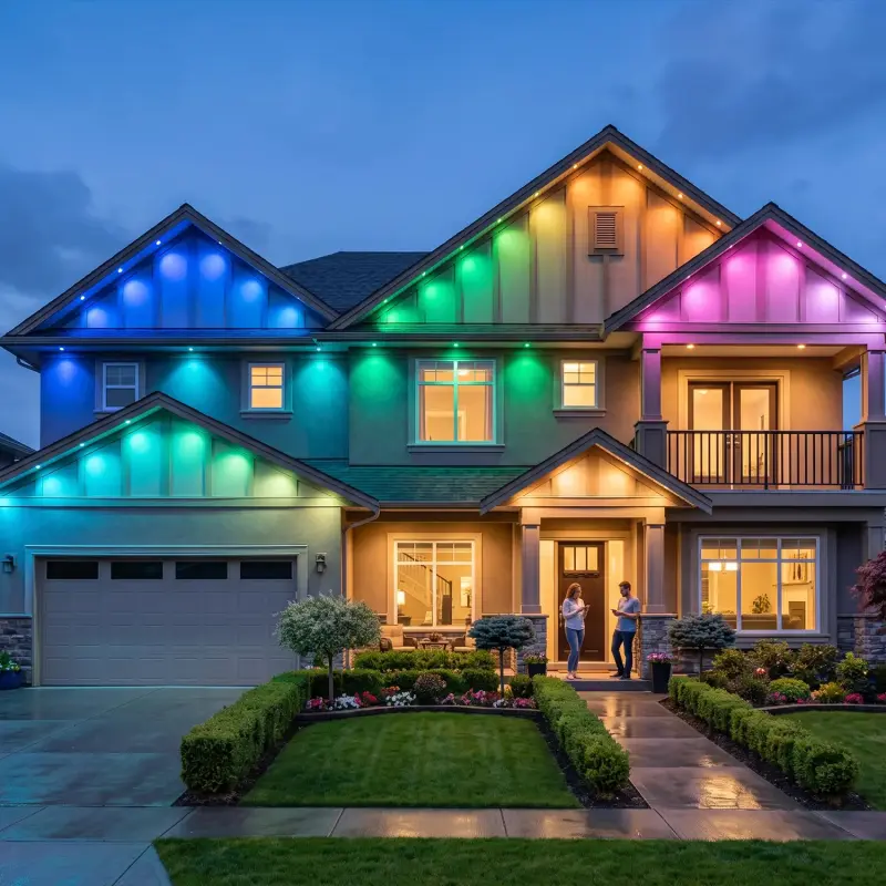 RGBIC Standard Edition Permanent Outdoor RGB LED Strip Lights, IP67 Waterproof Rain-Safe RGB Colorful Lights with Dual Control via Remote & App, 16M Colors, 75 Scenes, Music Sync, Triangular Proj for Holiday, Home Decor