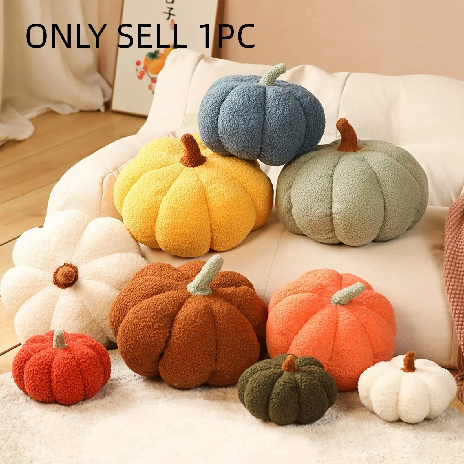 20cm/7.87in Halloween Pumpkin Plush Pillow 3D Fluffy Pumpkin Plush Halloween Pumpkin Decor Pillow Cushion Home Decoration Party Favors Gifts for Birthday Halloween Thanksgiving Gift Party Plush