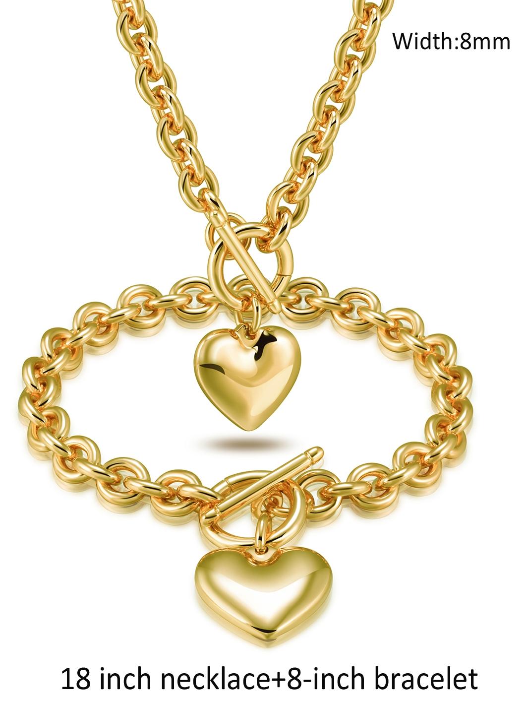 18k Stainless Steel Cuban Necklace Bracelet Set, Waterproof, Anti-Allergy, Hip-Hop Style, Perfect Gift for Birthday and Valentine's Day