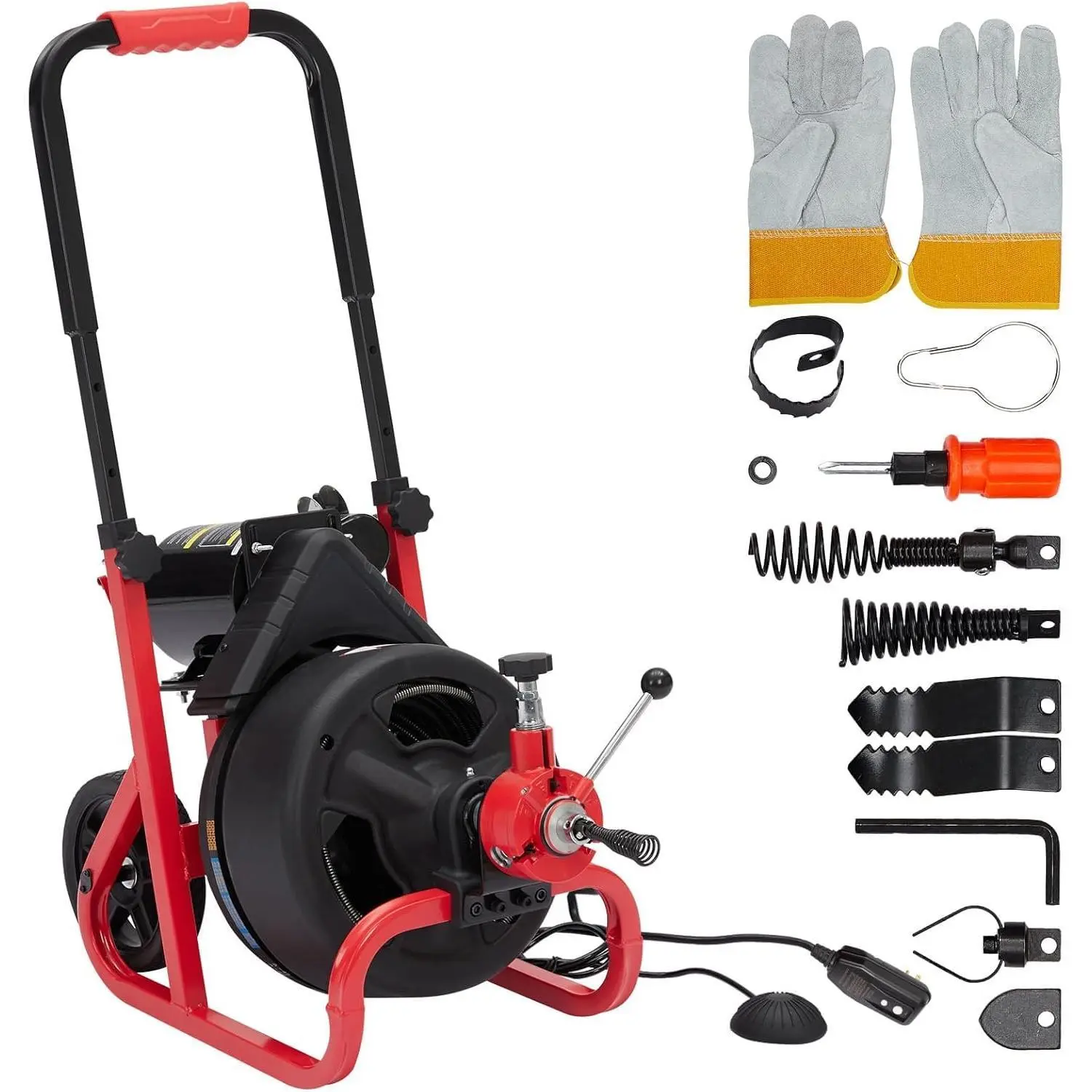 Powerful Drain Cleaner Machine - 2-Wheel Sewer Snake Drain Snake - Portable Efficient Home Plumbing Pipe Clog Removal Equipment