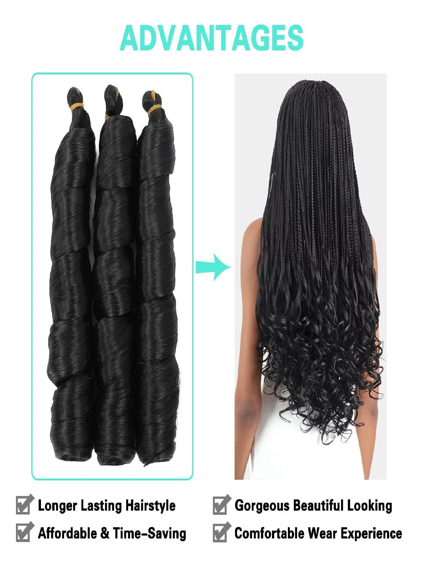 French Curly Braiding Hair Loose Wave Crochet Hair 2 Packs Pre Stretched Braiding Hair Bouncy Beach Curls Wavy Hairstyle 74 G/Pack Synthetic Hair Extensions for Women
