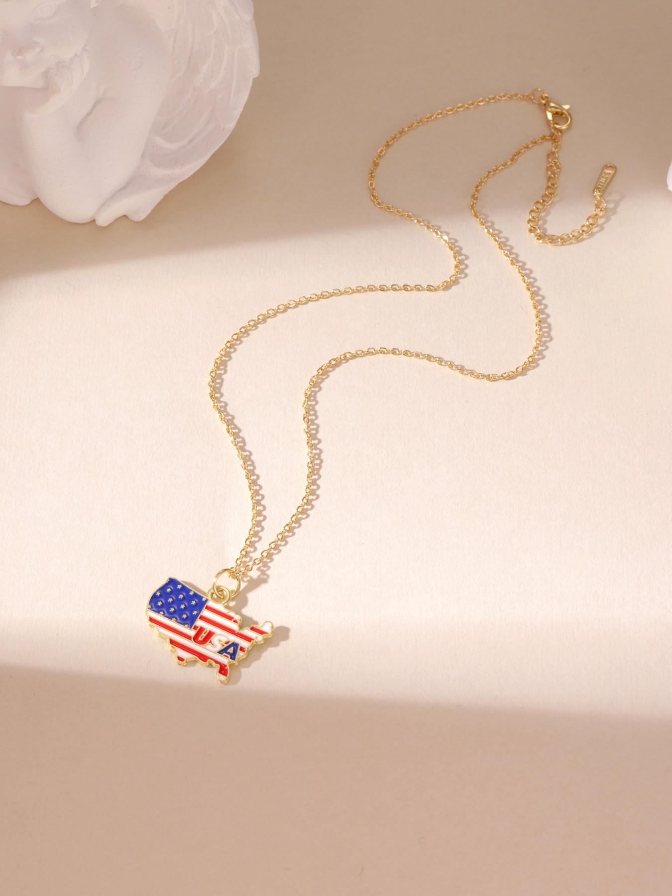 American Flag Style Star Heart Cross Shape Gold Necklace Lightweight All Season For Women Daily Wear
