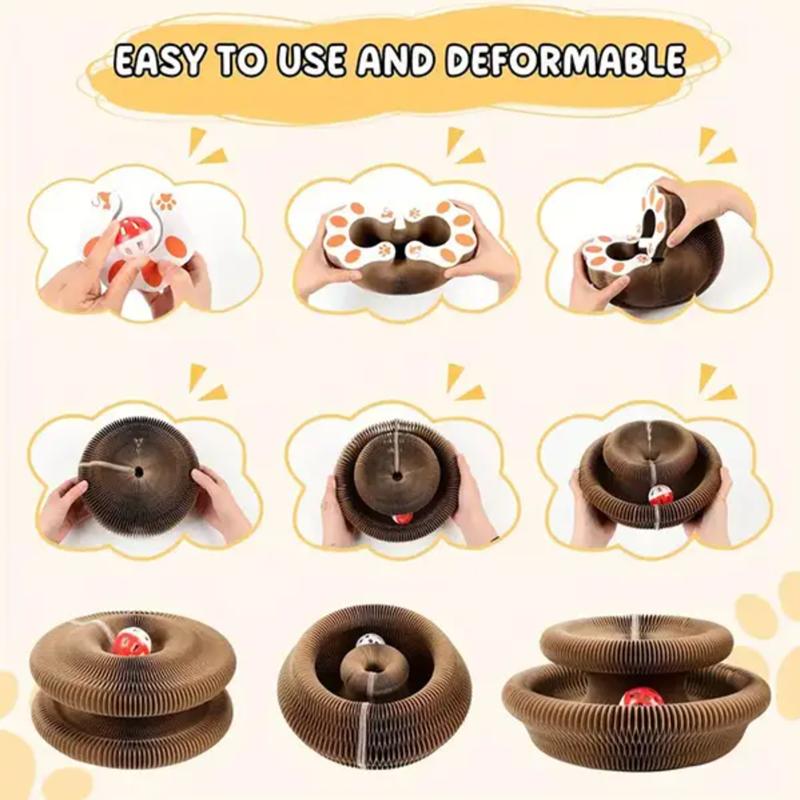 Magic Organ Cat Scratcher Board with Bell Ball, Interactive Cat Toy, Physical Exercise for Indoor Cats Toy- 1 Jingle Balls + Durable Cardboard Fun Interaction