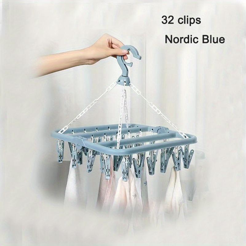 1PC Folding Clothes Hanger with Clips Multi functional Windproof and Sunscreen Clothes Hanger Folding Clothes Hanger Household Plastic Clothes Hanger 32 Clips