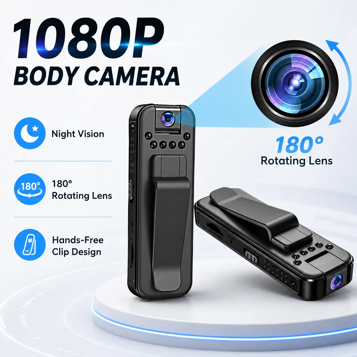 1080P Wearable Body Camera with Night Vision and 180° Rotating Lens, Compact Portable Mini Vlog Camera for Hands-Free Video Recording, Travel, Outdoor Activities, Daily Use and On-the-Go Content Creation