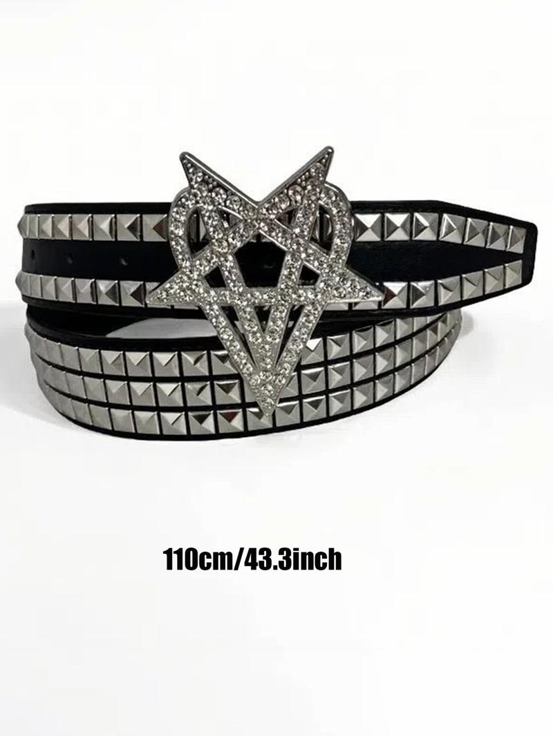 1pc Men's Punk Rivet Belt, Women's Star Rhinestone Gothic Eyelet Hollow Out Leather Belt, Daily Wear Fashion Accessory 1pc Men's Punk Rivet Belt, Women's Star Rhinestone Gothic Eyelet Hollow Out Leather Belt, Daily Wear Fashion Accessory