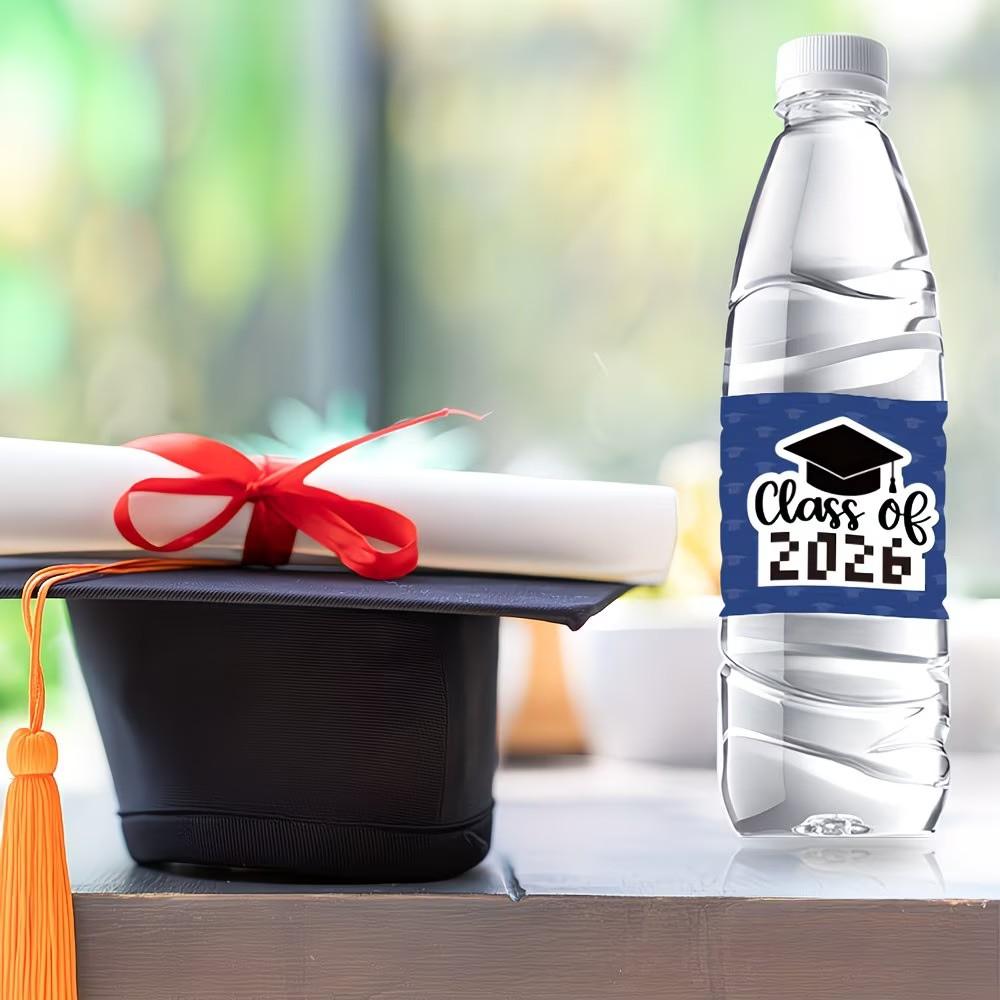 36Pcs Blue Class of 2026 Stickers, 3 Patterns x 12, Graduation Water Bottle Labels with Caps & Diplomas, Perfect for 2026 Graduation Ceremony Decor & Party Favors.
