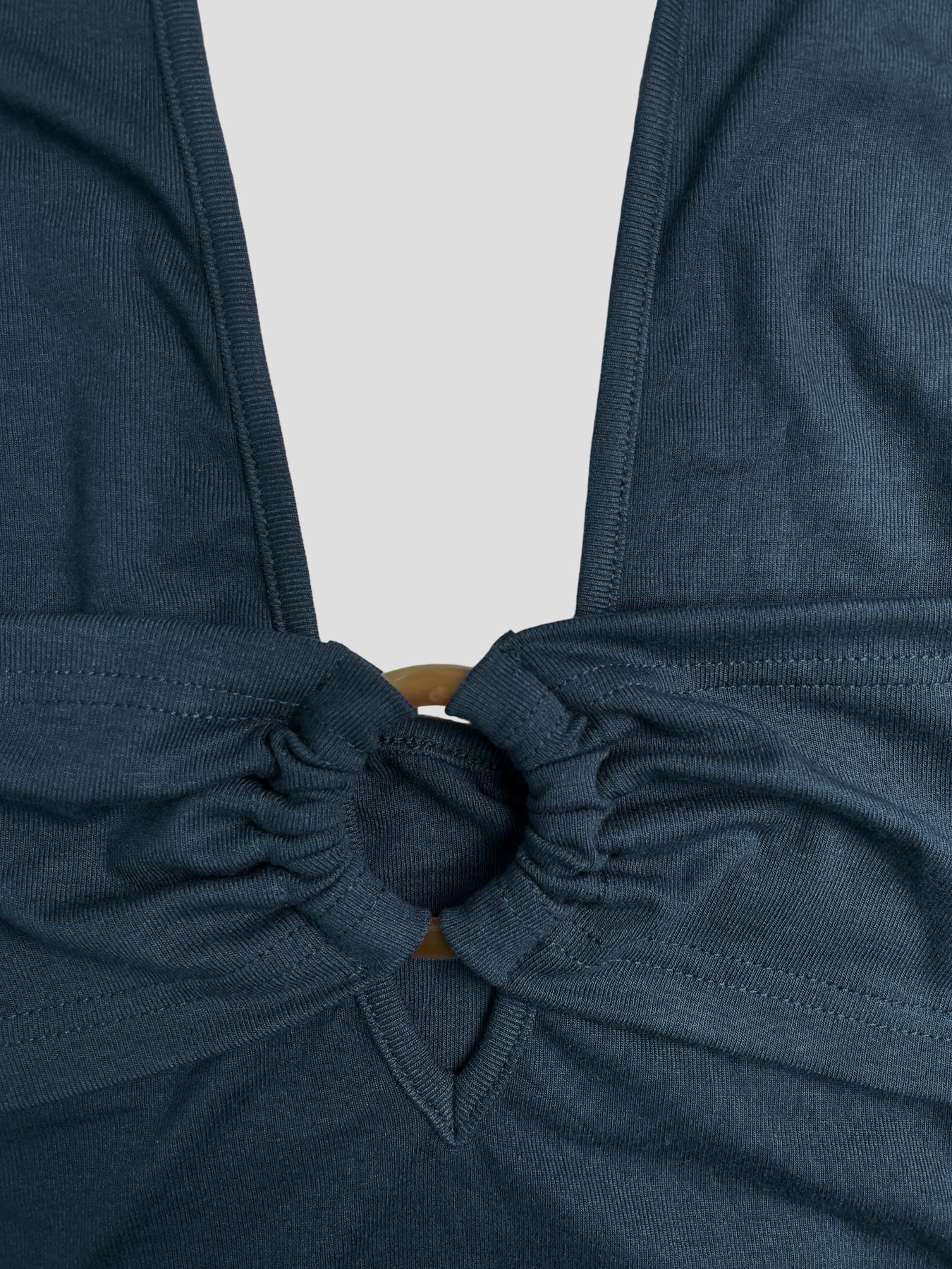 Viral Teal Halter Crop Top Women | Deep V Cutout + Backless Design | Y2K  Summer Outfit Must-Have