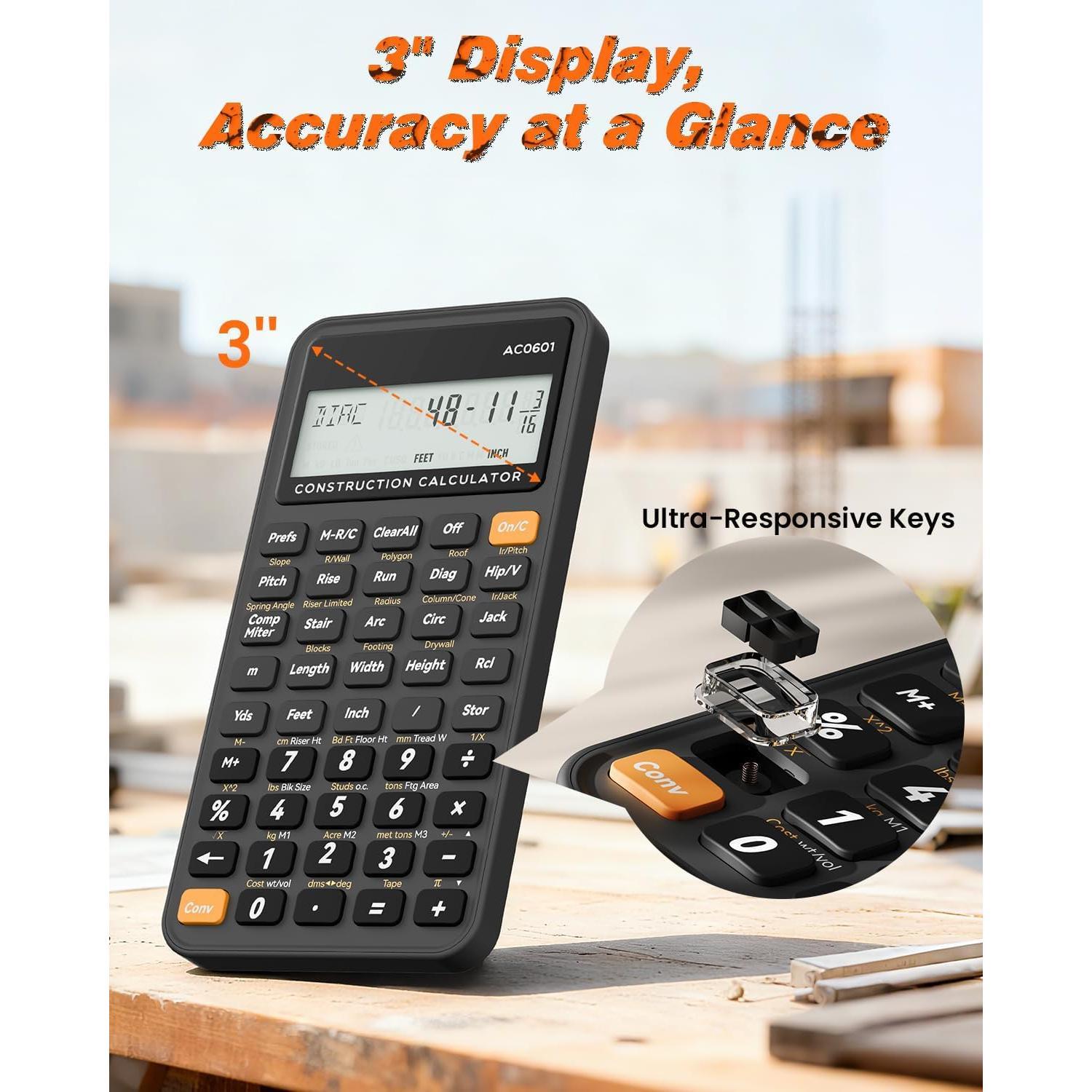 Construction Calculator Industrial & Scientific  Engineering Calculator for Contractor, Concrete Pocket -inch-Fraction Calculators Carpenter, Estimator, Builder, Framer, Remodeler, Renovator