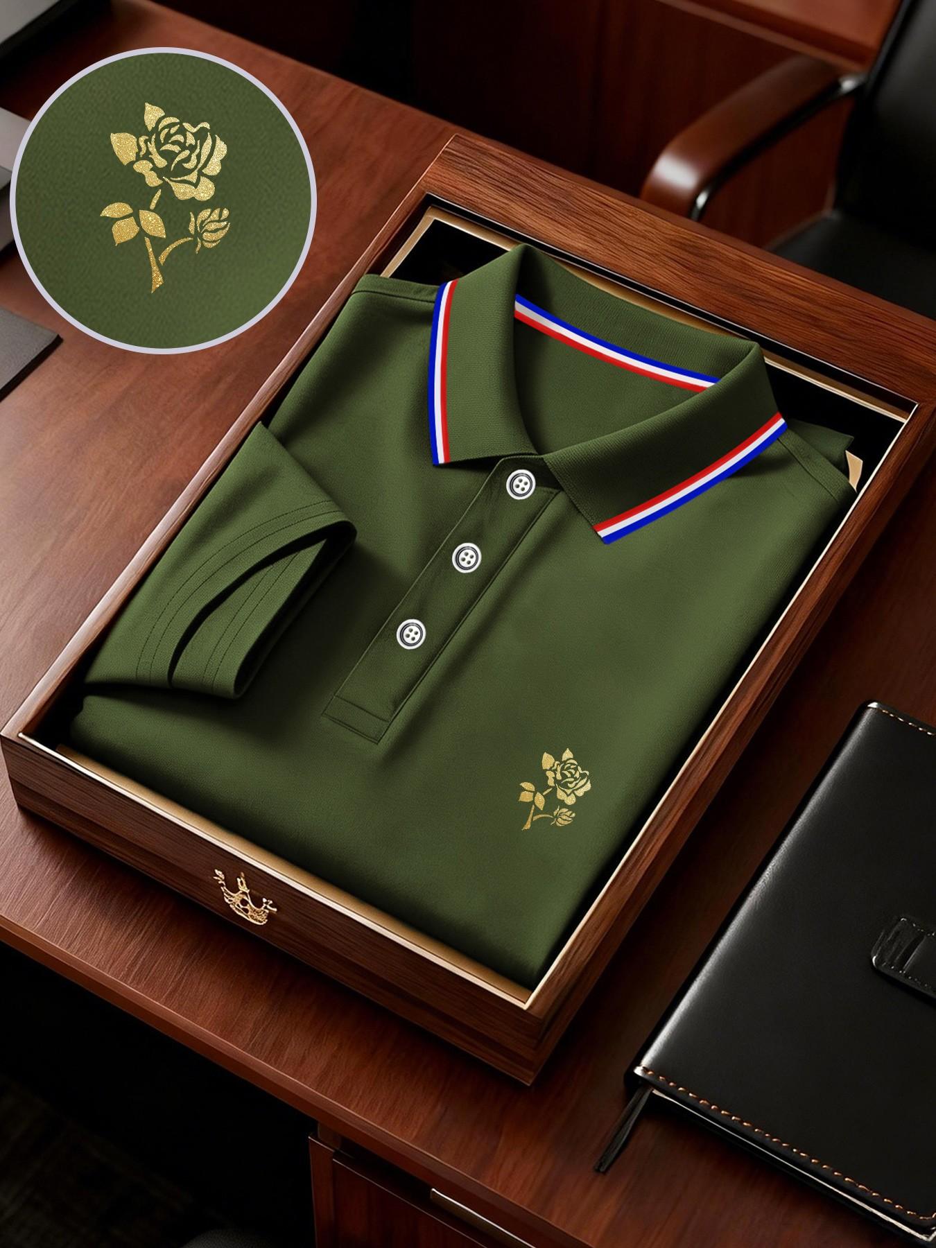 Men's Geometric Print Polo Shirt, Loose-Fitting Short Sleeve, Breathable Elastic Fabric, Casual Business Tee, Spring Summer New Arrival