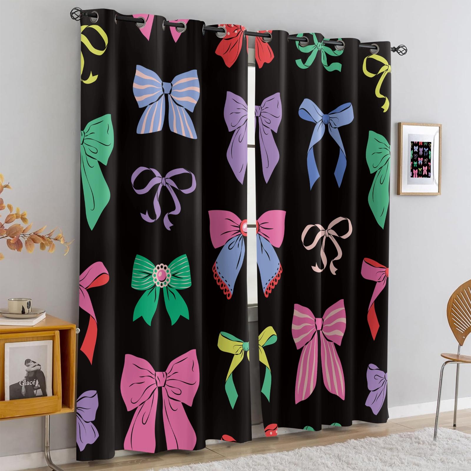 2 Panels Set Cute Coquette Bow Print Blackout Curtains, Y2K Aesthetic Darkening Grommet Window Drapes, Privacy Protection & Light Blocking, Perfect for Bedroom, Living Room, Dorm & Girls' Room Trendy Home Decor