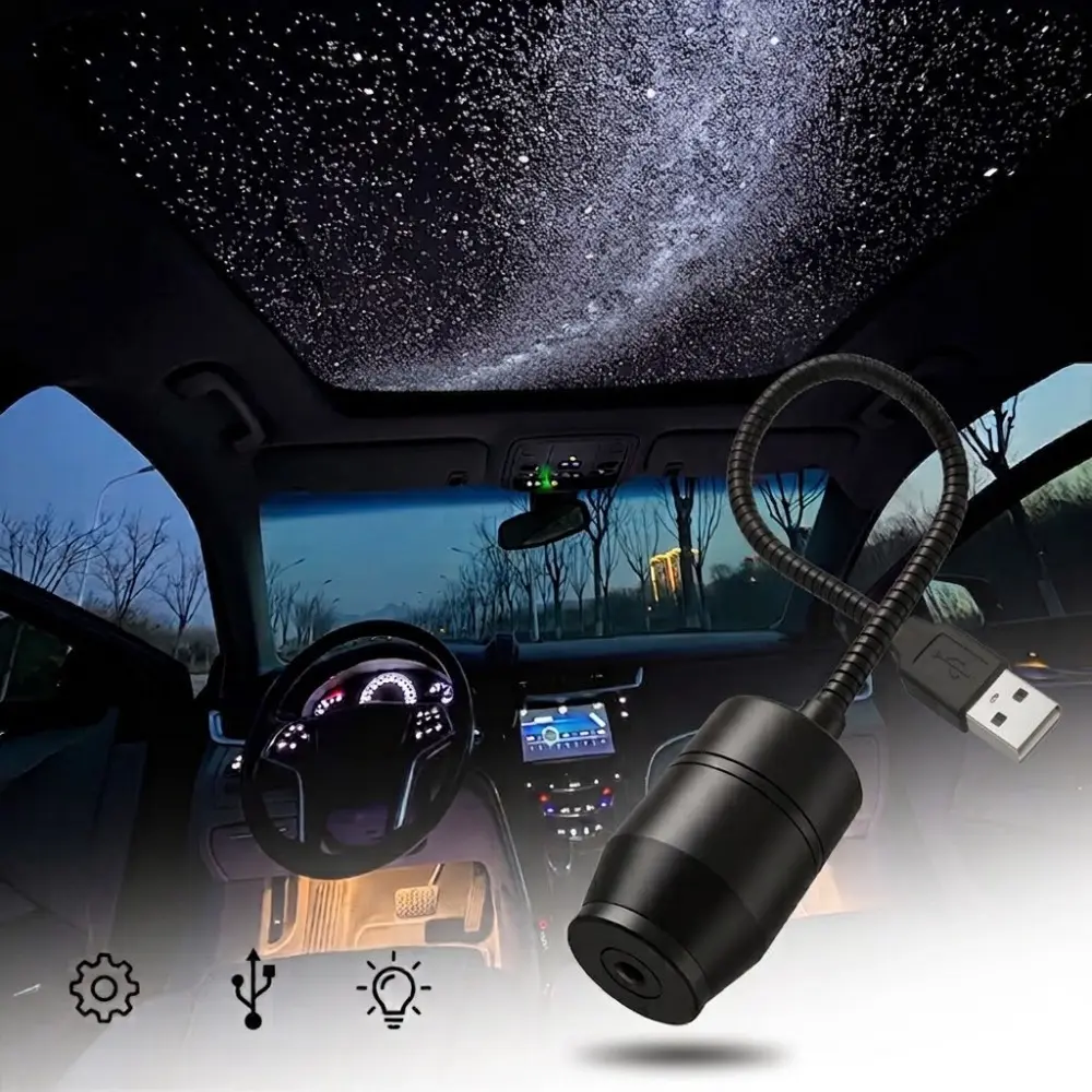 USB Powered Car Starry Sky Projector Light, Romantic Galaxy Ceiling Ambient Night Light, USB Plug‑in LED Star Projection Lamp, Auto Interior Modification Decor for Car, Bedroom Home, Party Decoration, Travel Festival Gift Mood Lighting
