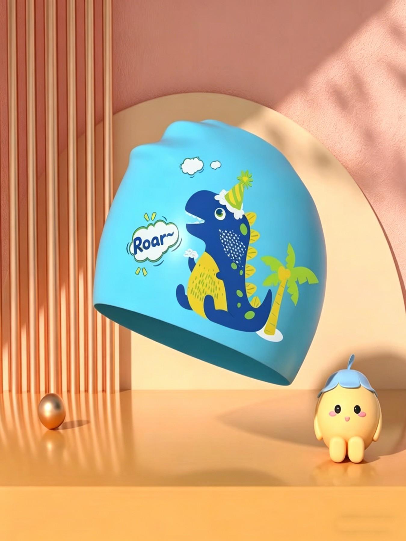 Silicone Swim Cap, Waterproof, Non-Irritating, Unisex, Large Size, High Elasticity, Cartoon Swan Print, Ideal for Boys and Girls