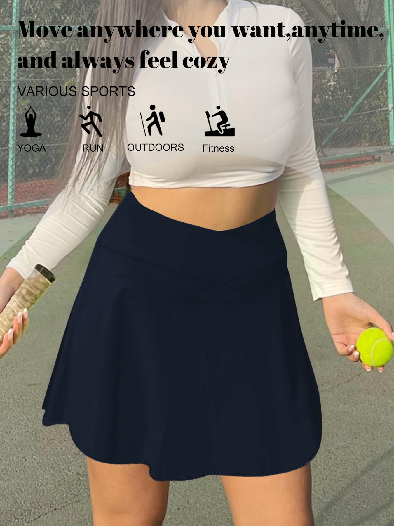 Women's Plus Size Skirt Dress with Safety Pants and Pockets, Cross Waist Design, Multifunctional and Stylish, Ideal for Daily Wear and Outdoor Sports