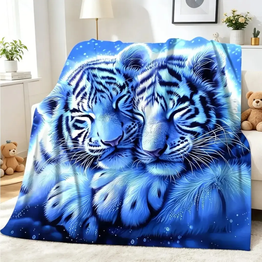 Luxury White Tiger Cub Digital Print Flannel Blanket - Animal Theme Unisex Multi-Size Ultra Soft Plush Throw, Machine Washable Year-Round Camping Sleeping Gear for Sofa Bed Travel Home Decor Gift
