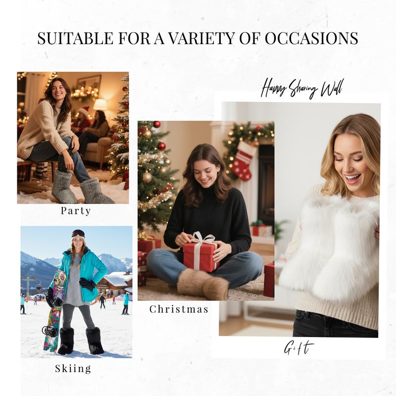 IUV Women's Fluffy Faux Furry Boots Snow Boots for Women Winter Round Toe Suede Mid-Calf Outdoor Indoor Flat Comfy Plush Warm Short Boots Y2K Fashion Non-Slip Sole Brown Black Pink White